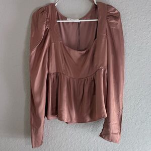Mustard Seed Square Neck Puff Sleeve Peplum Top Rosette NWT